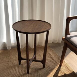 北美黑胡桃木沙发边几纯实木榫卯角几阳台小茶几床头边几圆形创意