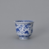 景德镇春风祥玉邹俊窑制青花丙午不鼓自鸣腰鼓小高足杯名窑珍藏