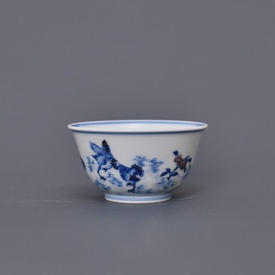 景德镇小雅青花釉里红公鸡杯