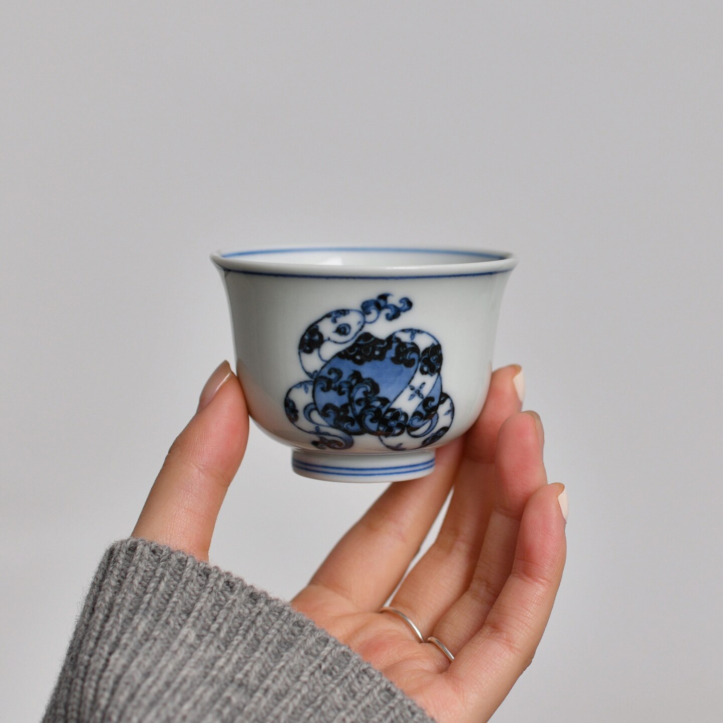 春风祥玉青花蛇年福禄寿杯茶杯