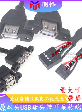 耳朵USB对杜邦2.0/2.54主板1分2USB线9Pin转双USB转接线带螺丝孔
