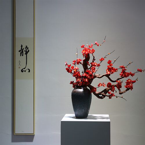 新中式梅花实木根雕风化木仿真盆景禅意摆件民宿别墅酒店家居装饰