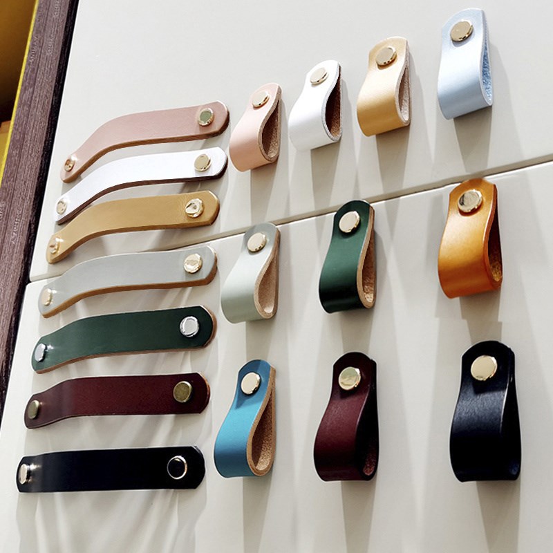 中古风皮拉手牛皮单孔加长皮质手柄真皮纯铜衣柜柜门抽屉把手大全