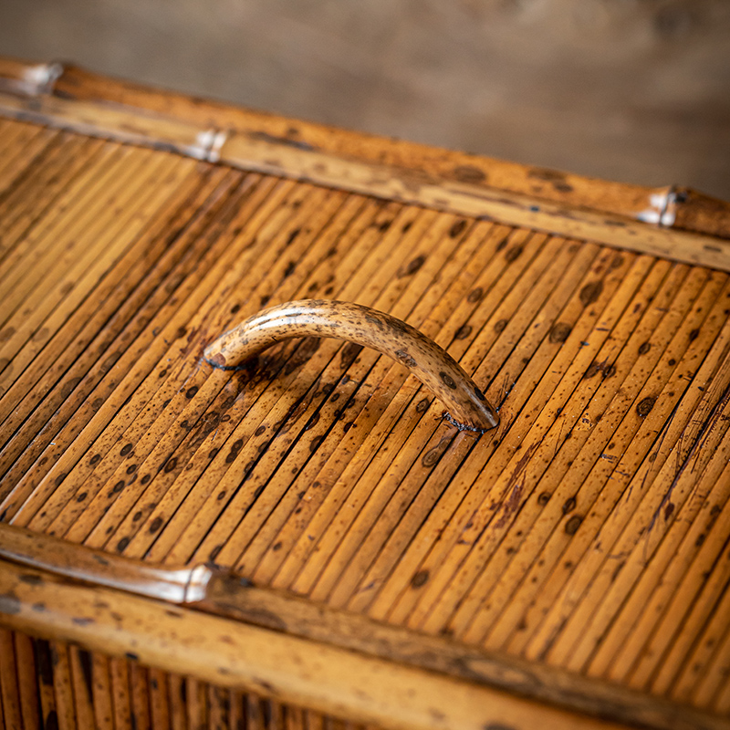 中式梅鹿竹收纳箱竹制食盒提把带盖复古茶具盒户外茶具茶点盒提箱