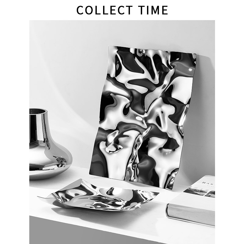 丹麦简约个性家用客厅茶几大号装饰盘欧式轻奢不锈钢水果盘摆件