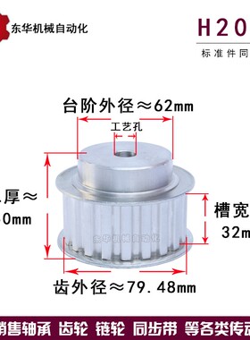 H型铝合金同步带轮 同步轮齿数20 齿距12.7mm 带宽27/32 传动轮