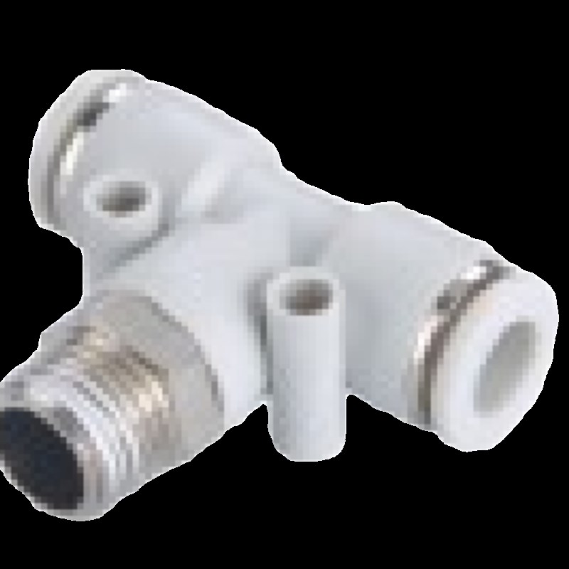 白色气动气管快插速接头T型正三通外螺纹PB6-01/8-02/10-03/12-04