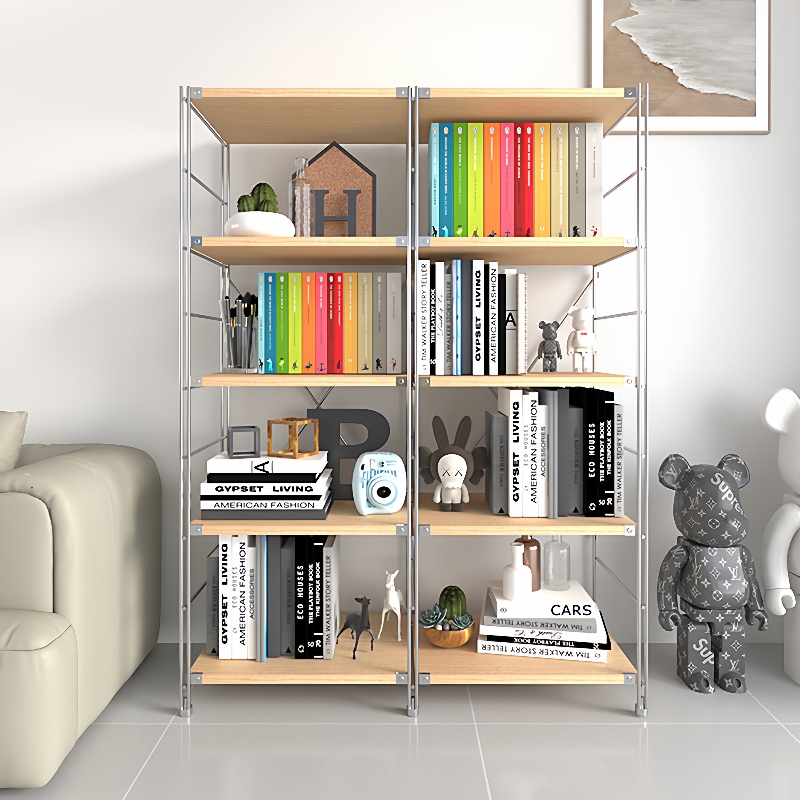 落地钢木书架日式置物架简约收纳展示架书房多层置物架阳台储物架