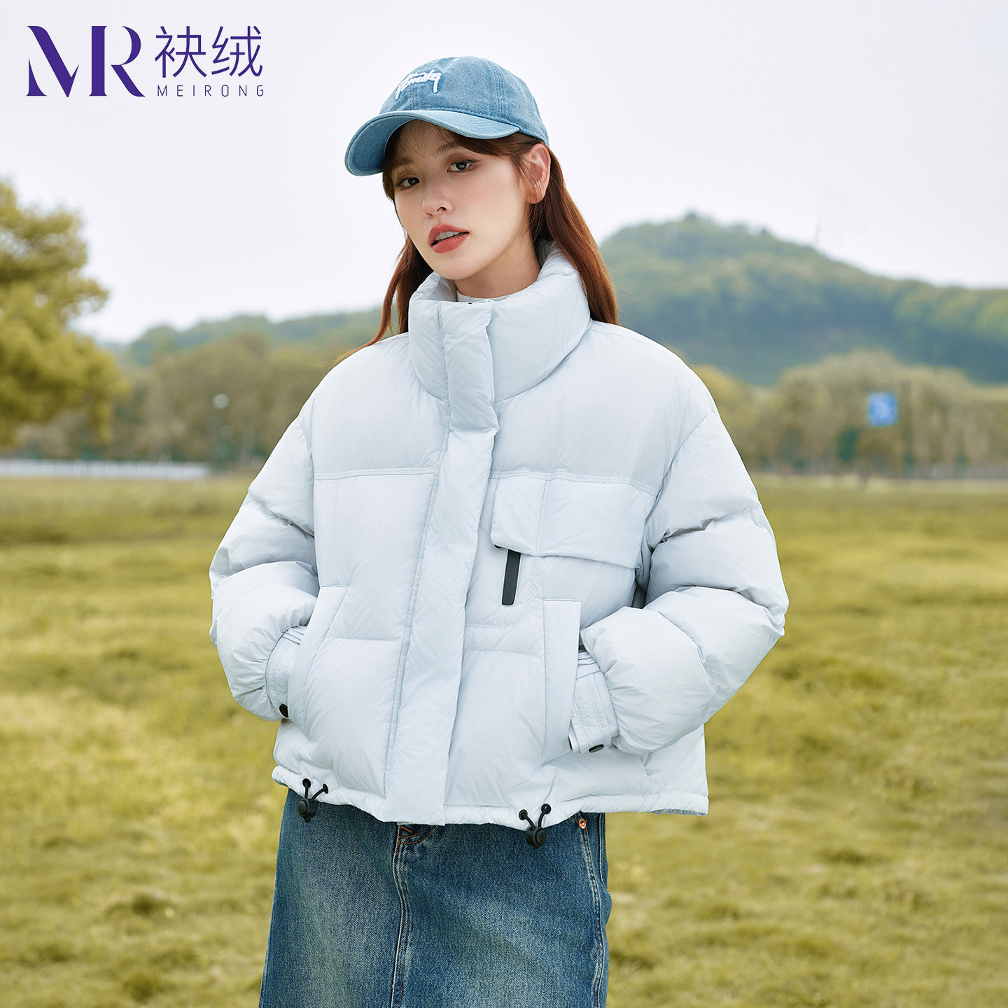 袂绒短款立领羽绒服女