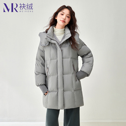 袂绒中长款连帽冬季羽绒服