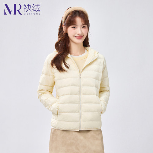 袂绒短款连帽简约百搭羽绒服