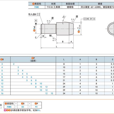 上隆原装定位销大头锥角PAMC-D4 5 6 8 10 12 13 15 16-P3 4 5~15