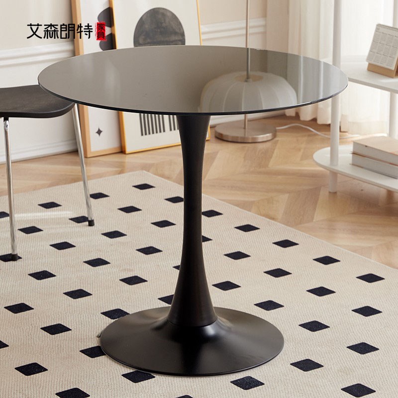 艾森朗特钢化玻璃圆桌北欧郁金香餐桌家用小户型简约圆形洽谈桌子