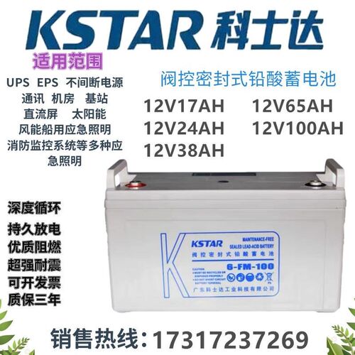 KSTAR科士达6-FM-100 6-FM-65 6-FM-38 6-FM-24蓄电池12V100AHUPS
