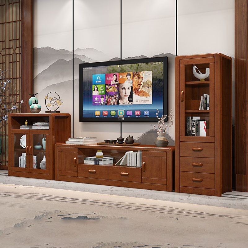 中式实木电视柜茶几组合现代简约轻奢新款小户型客厅地柜家具套装