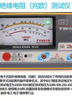 天宇TY6017/6018/6045指针式绝缘电阻测试仪电子手摇表500V兆欧表