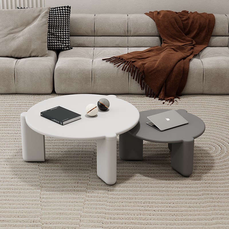 2025新款北欧轻奢极简法式圆形茶几组合现代客厅家用设计师奶油风