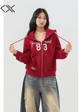 秋冬新款美式复古连帽宽松卫衣