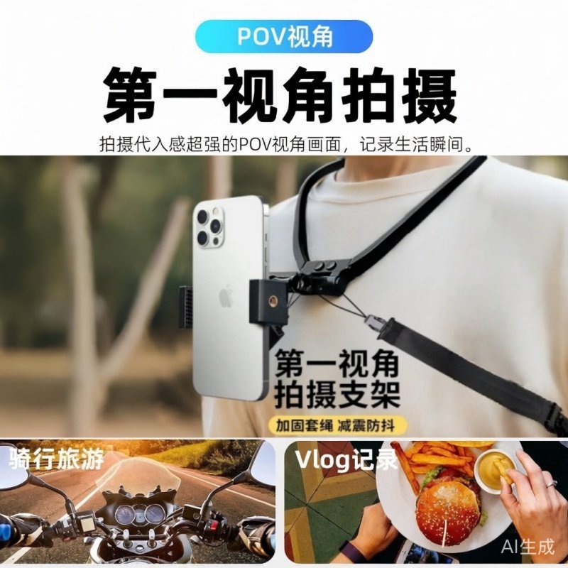 gopro运动相机大疆手机支架挂脖di一视角拍摄视频胸前固定防抖骑行钓鱼美食博主vlog户外跑步多功能直播设备