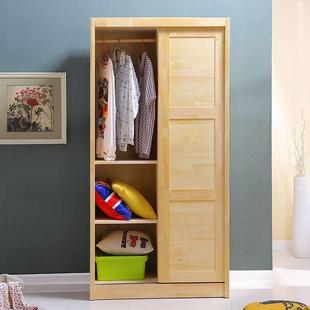 全实木纯松木衣柜推拉门儿童原木移门简易小户型衣柜可定制衣橱