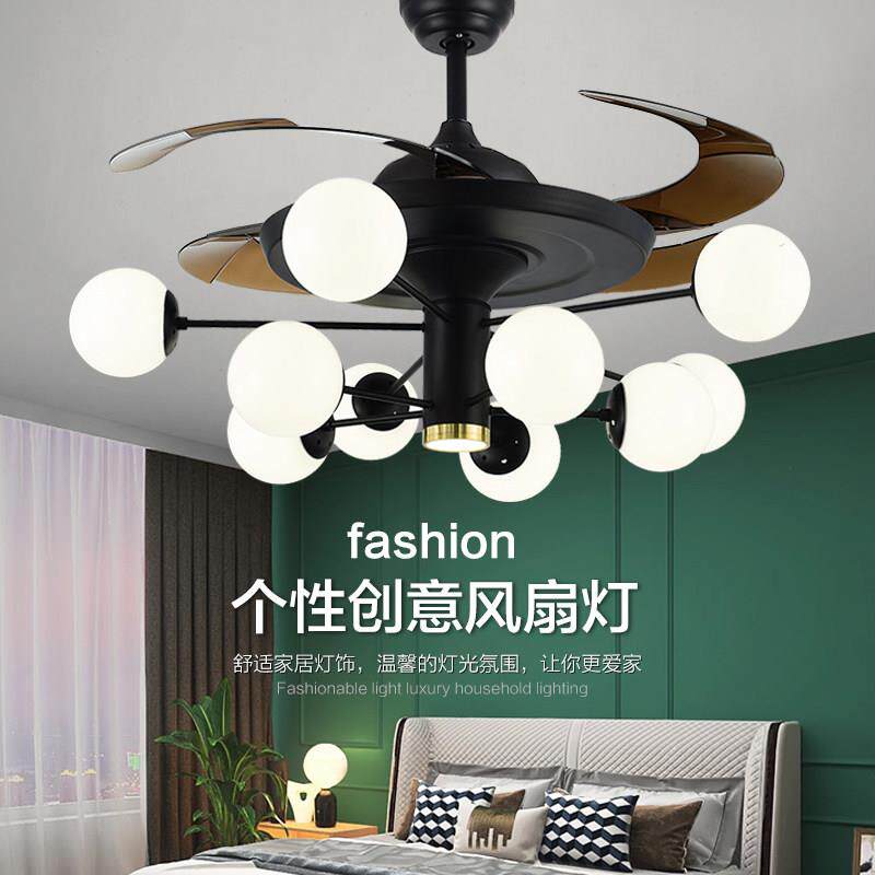 奥宏客厅灯北欧风扇吊灯家用卧室金色电风扇灯隐形变频餐厅吊扇灯