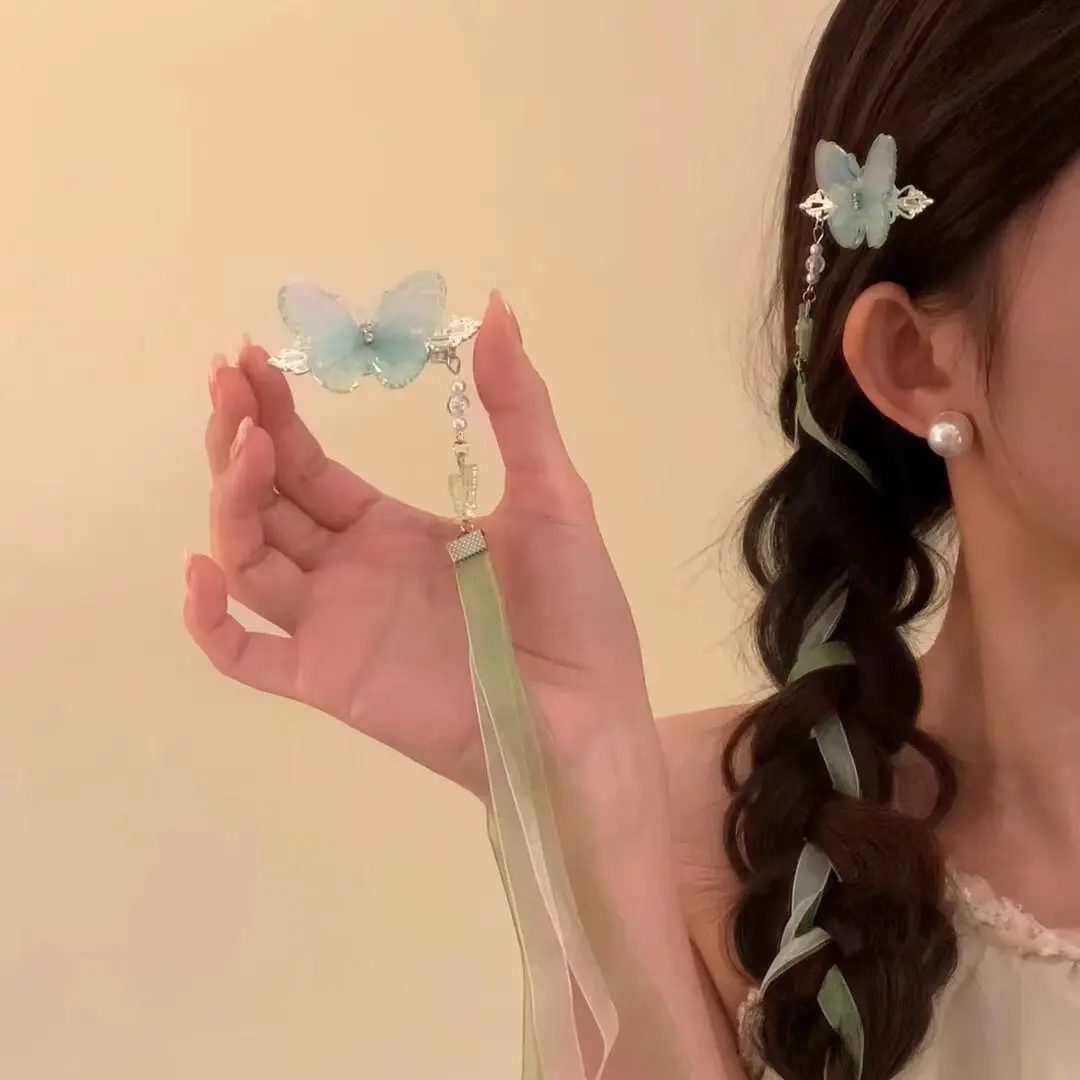 自带仙气新中式编发丝带发夹女芭蕾风发饰绑发飘带发带头