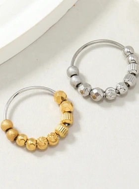 不锈钢饰品 可移动十颗磨砂花纹缓解焦虑压力钛钢戒指厂