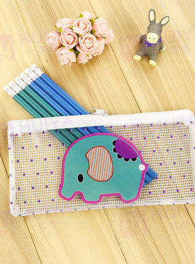 in风PV文件袋hallo卡通文具袋学生笔袋精美网格袋