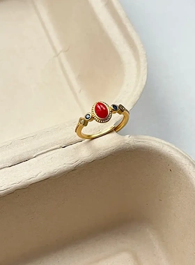 复古国潮中式创意红色小宫雀戒指女精致小众高级感开口可调节指环