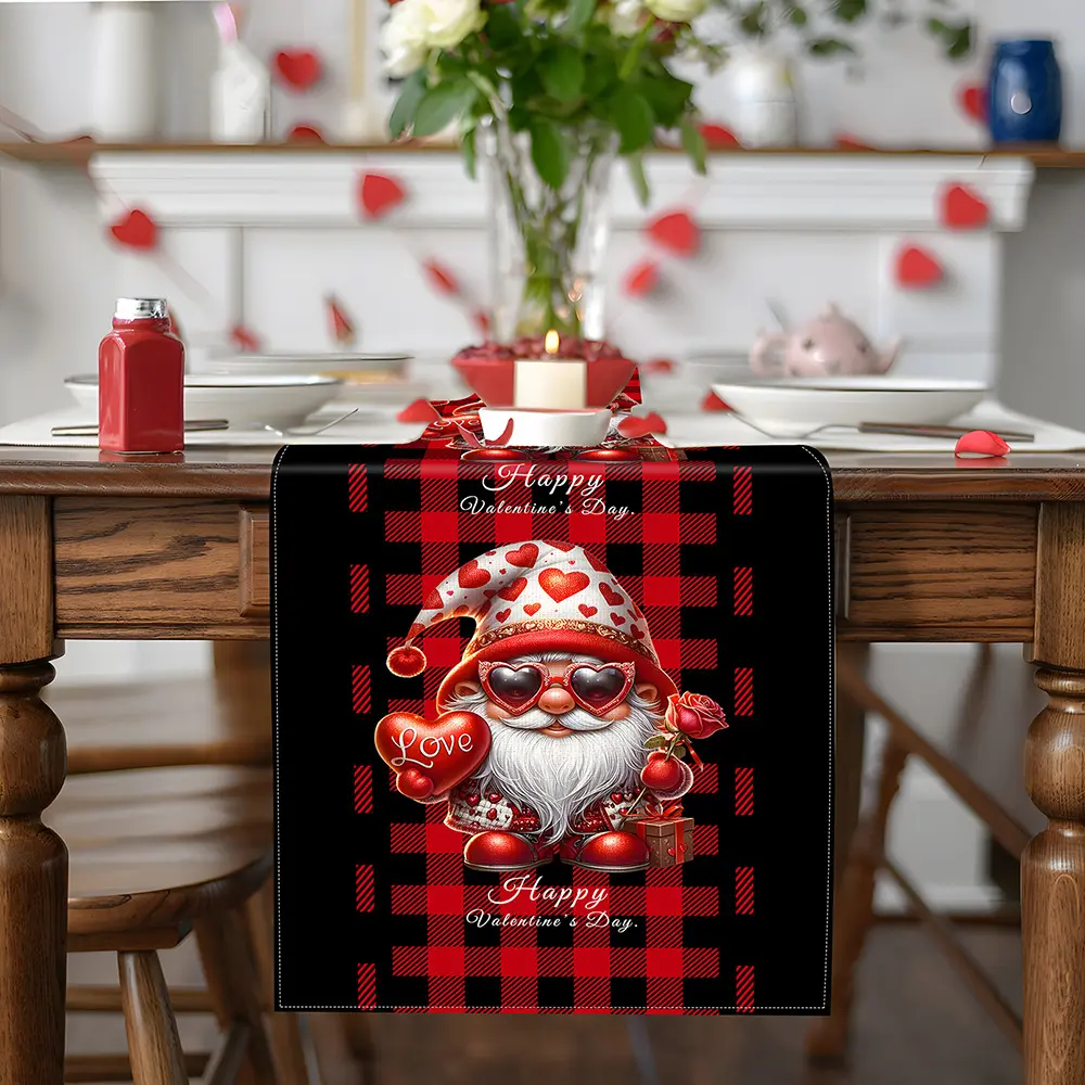 情人节桌旗格子爱心图案桌旗timu热卖情人节桌垫餐垫桌旗