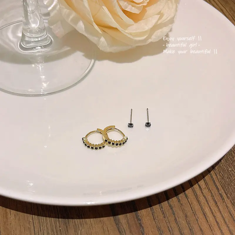 钉子四件套耳圈s925银针耳饰气质轻奢时尚组合耳环冷淡风百搭套装