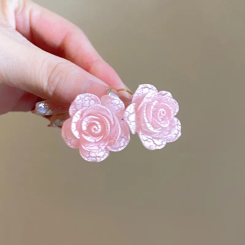 森系花朵树脂耳扣小众甜美可爱百搭耳环文艺小清新田园风耳饰