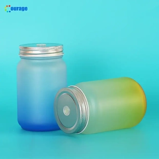 热销创意磨砂渐变杯带盖吸管玻璃杯耐高温耐热高颜值渐变色杯子