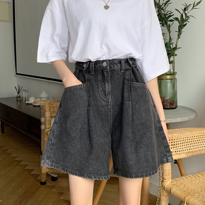 夏2025新款大码胖妹妹高腰牛仔五分短裤女宽松显瘦阔腿裤短袖T恤