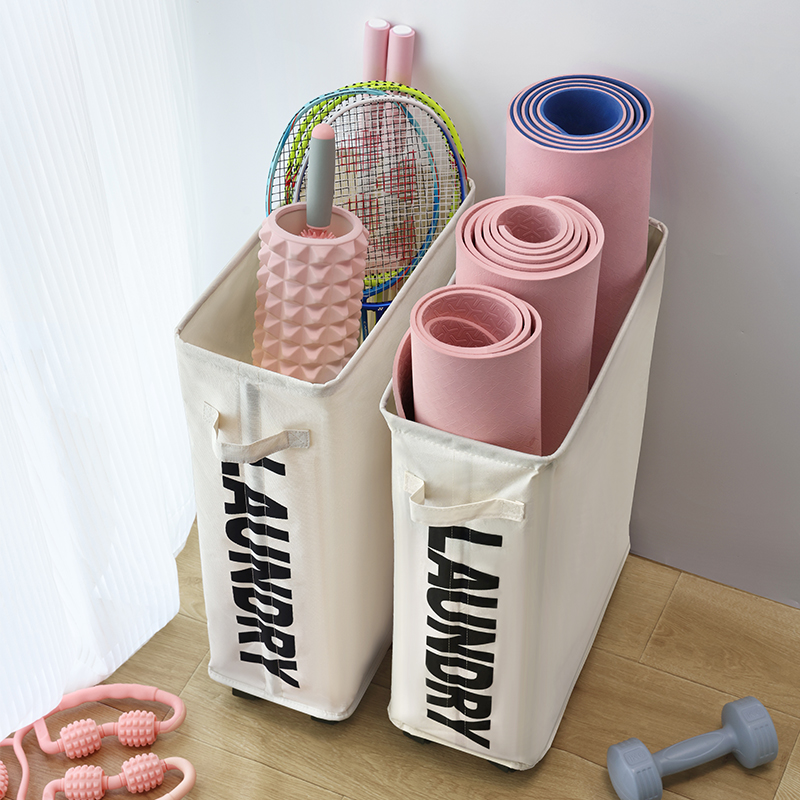 瑜伽垫收纳架布艺m折叠篮健身器械运动器材带轮家用置物筐