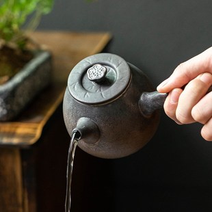 粗陶鎏金侧把壶大容量复古y功夫茶具茶壶家用单壶办单个泡茶 中式