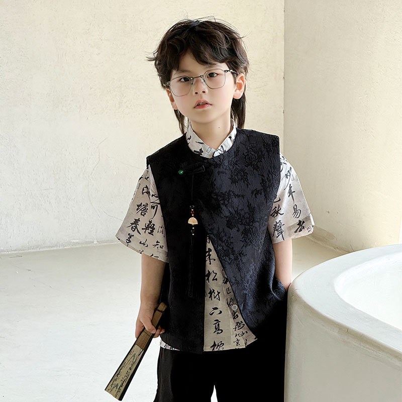 儿童主持人小礼服男童新中式国风中山装模特走秀潮服演出服夏季
