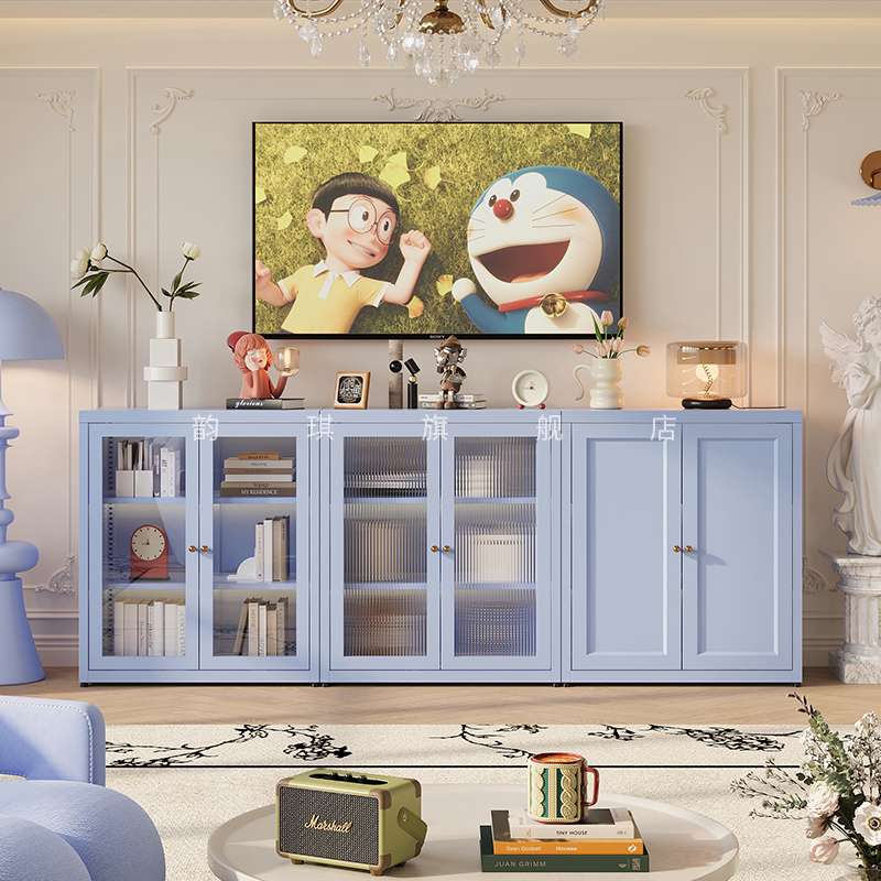 书架置物架客厅家用玻璃带门展示柜铁艺书柜矮柜儿童储物柜收纳柜