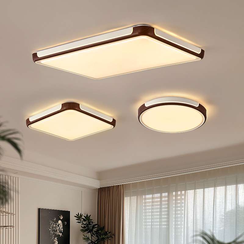 胡桃木纹现代简约护眼灯主卧室吸顶灯复古中式风客厅书房过道灯具