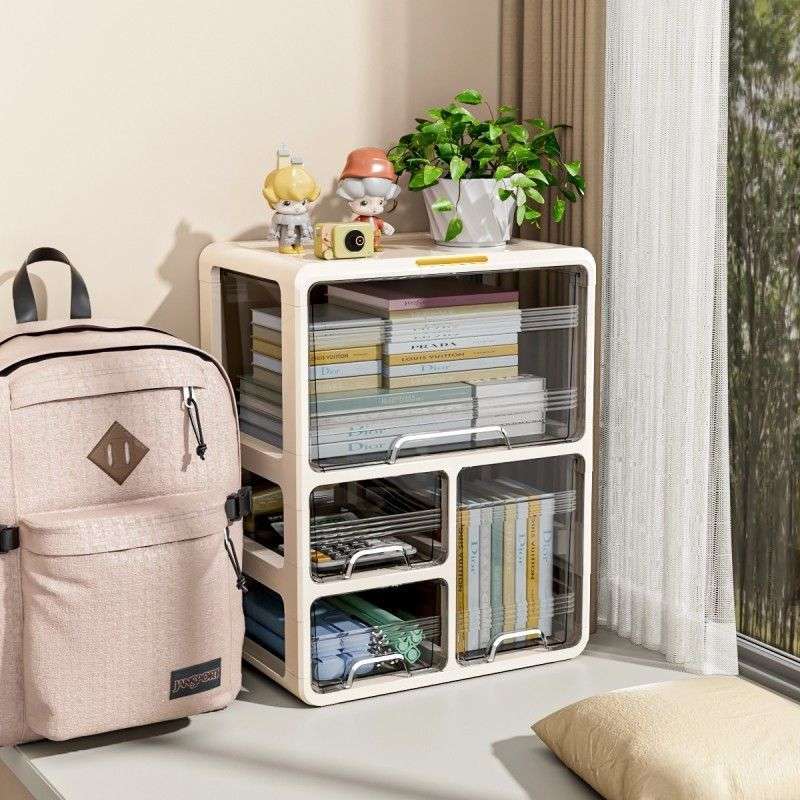 奶油风飘窗收纳柜免安装抽屉式置物架卧室办公室多层收纳盒收纳箱