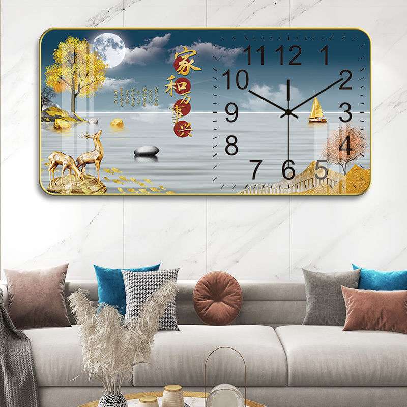 家用挂钟客厅静音时钟现代简约时尚装饰画钟表免打孔长方形挂表