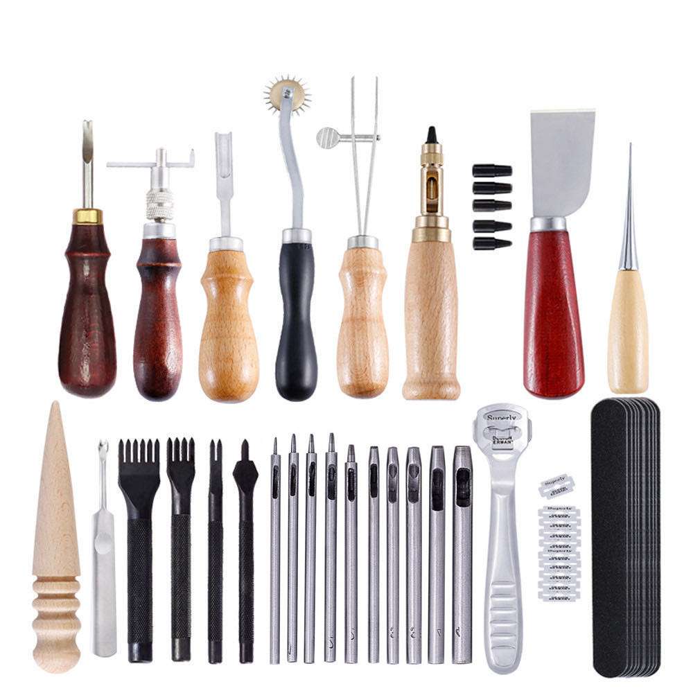 皮革DIY工具 DIY33件皮革工艺套装 手缝菱斩手工皮艺工具套装13款
