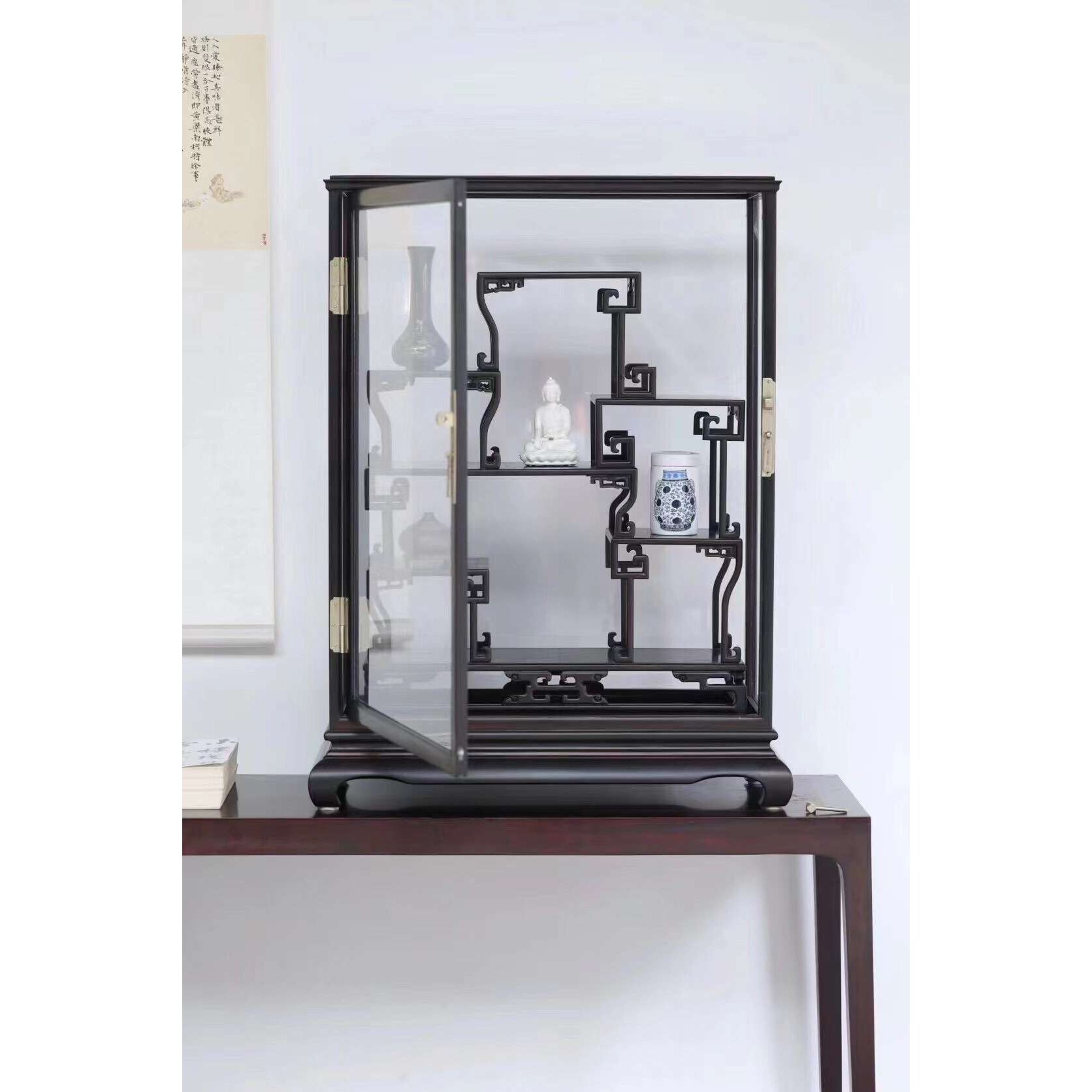 紫光檀东非黑黄檀博古架多宝阁古董架收纳架置物架清式明式家具