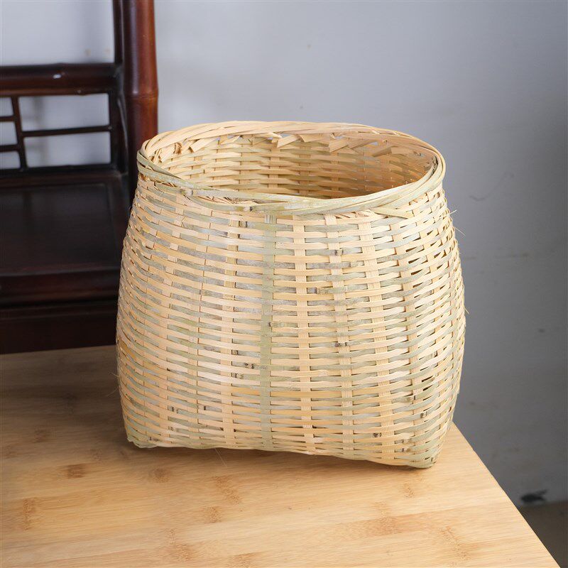手工竹编采茶篓 k大号竹编竹篮子背篓摘茶叶的篓子塑料编织收纳筐
