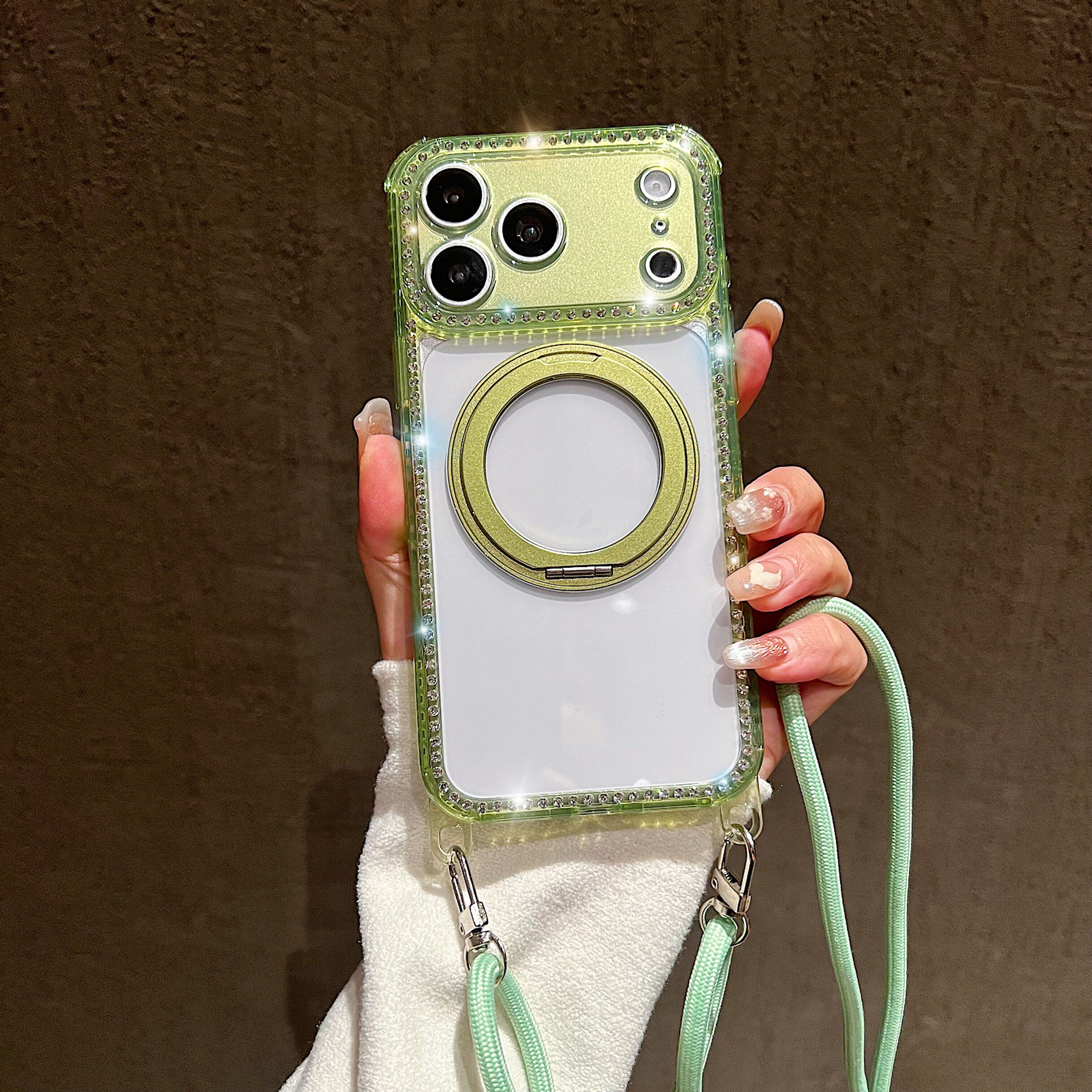 宇桐适用于苹果梦钻360°旋转磁吸支架挂绳款适用17promax手机壳透明高级感16ProMax新款17简约16pro超薄防摔