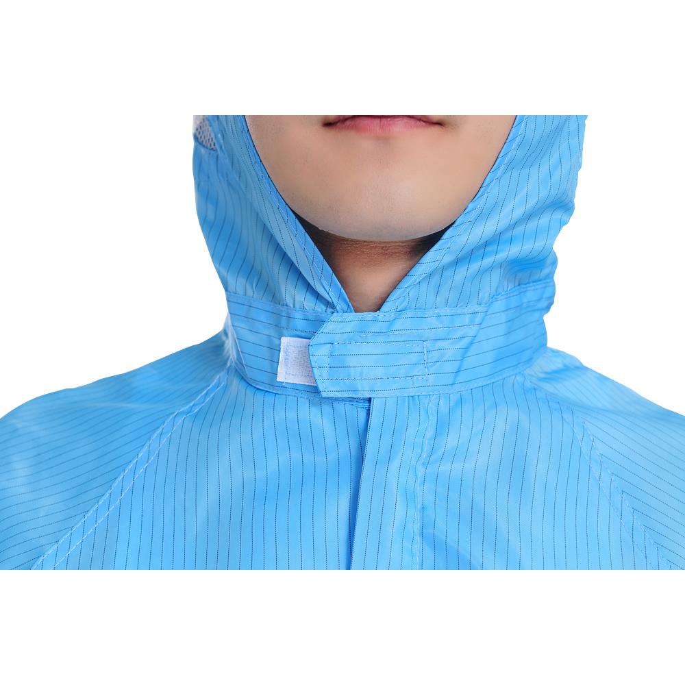 Qcfh防静电服蓝色连帽上衣无尘净化室男士数码工厂车间连帽防护服