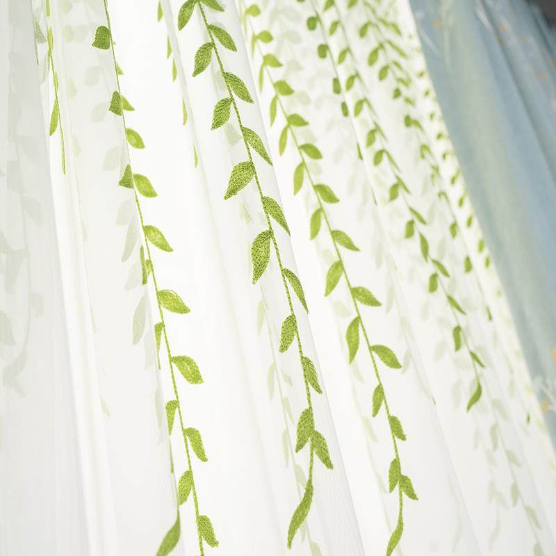新款柳叶小清新窗纱客厅阳台飘窗落地窗隔断遮挡门帘成品纱帘定制