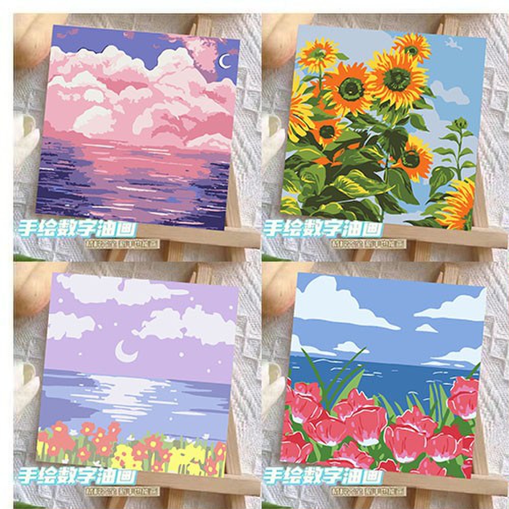 数字油画diy填色手工绘风景油彩充填花卉儿童简单丙烯涂鸦装饰画图片