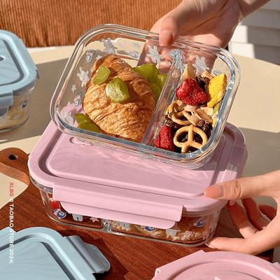 玻璃饭盒分隔可微波炉加热专用上班族带饭保鲜碗带盖子高硼硅便当