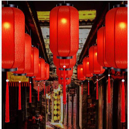 新年大红圆羊皮灯笼户外防水阳台乔迁大门口中式电池太阳能仿古灯